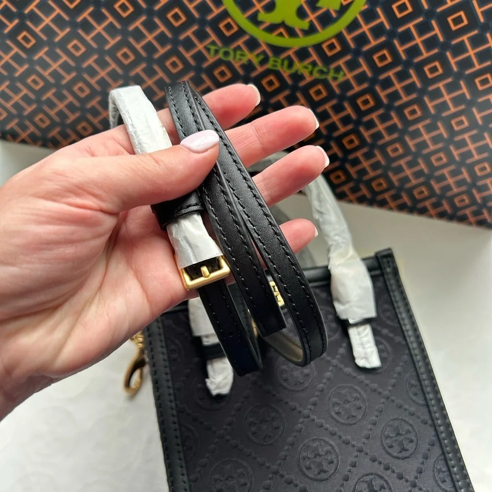 Tory Burch T Monogram Mini Tote Bag Crossbody Bag Black Jacquard